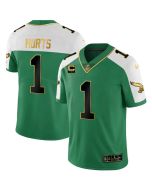 Youth Philadelphia Eagles #1 Jalen Hurts Kelly Green Alternate Gold With 3-Star C Patch Vapor Limited Jersey