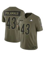 Youth's Pittsburgh Steelers #43 Troy Polamalu Olive 2025 Salute to Service Retired Limited Jersey
