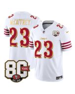 Youth San Francisco 49ers #23 Christian McCaffrey White Gold 80th Anniversary Patch Rivalries Collection Vapor F.U.S.E. Untouchable Limited Jersey