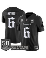 Youth Tampa Bay Buccaneers #6 Baker Mayfield Black F.U.S.E. 50th Season & 4-Star C Patch "Gothic Pirate Shadows Edition" Limited Stitched Football Jersey (Black)