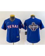 Youth Texas Rangers Royal 2023 World Series Champions Big Logo With Patch Stitched Baseball Jersey (Royal)